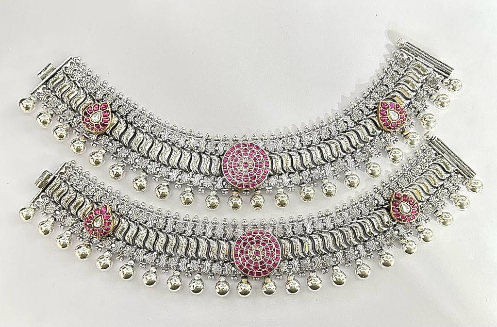 jadau stone silver payal